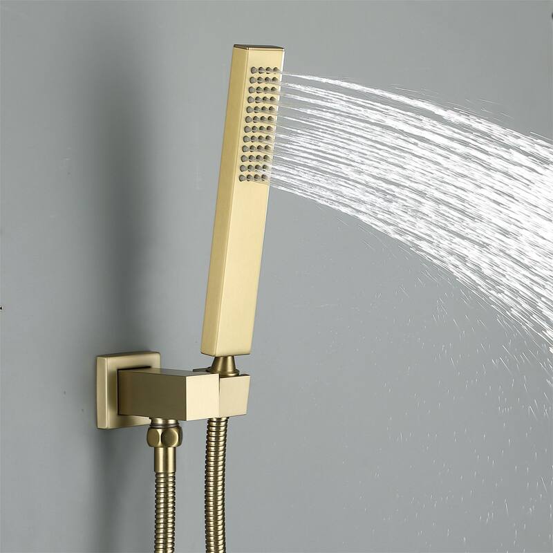 NSF Certified Square Thermostatic Rain Showerhead&High Pressure Handheld with Silicone Nozzle&SALT Spray Tested, Black/Gold