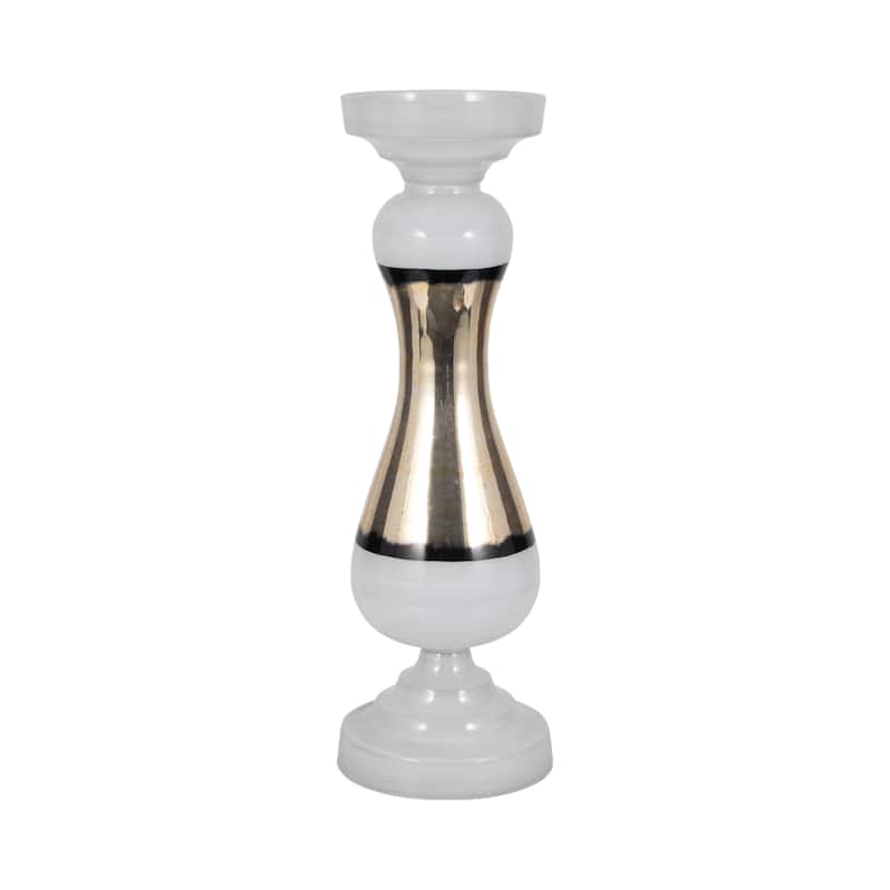 Sagebrook Home Glass White Novelty Striped Candle Holder - 9" x 9" x 26"