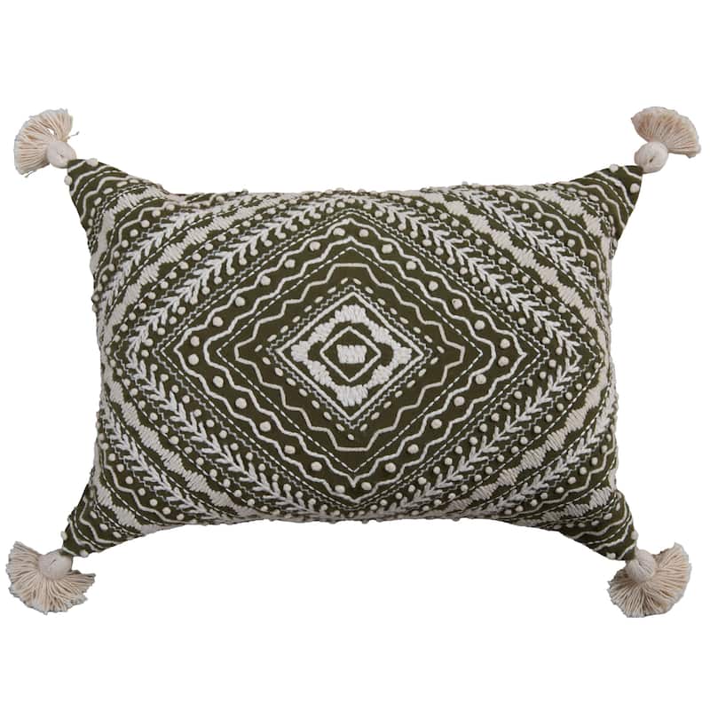 Rizzy Home Geometric Embroidered Throw Pillow - Down - Green/Natural