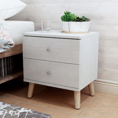 DH BASIC Scandinavian White 2-drawer Nightstand with Knobs by Denhour