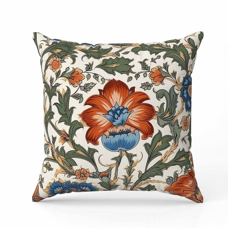 Mughal Era Garden Treasures Indoor/Outdoor Reversible Throw Pillow Green and Red