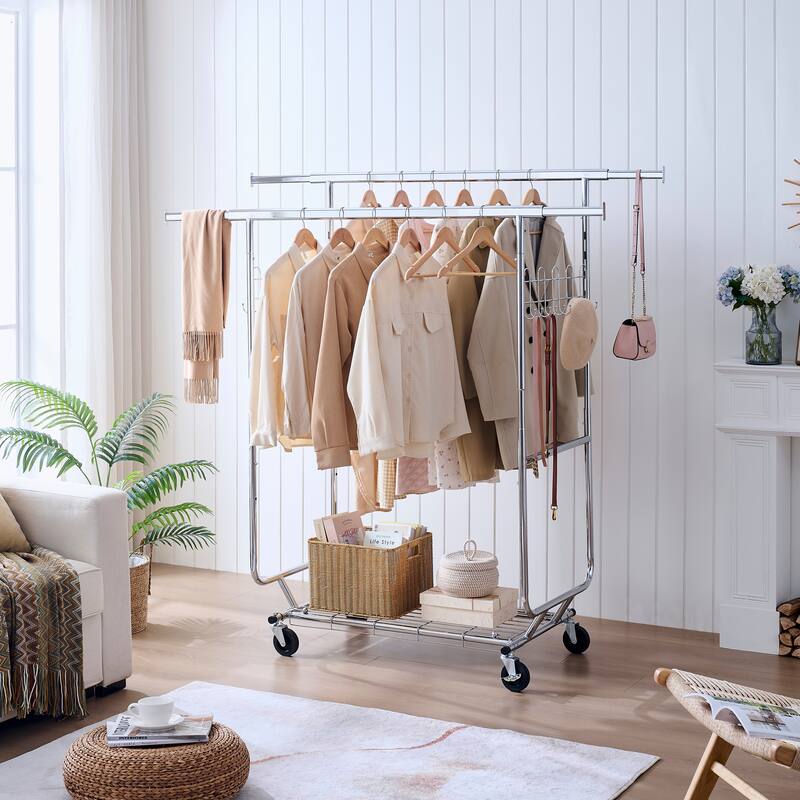 Double Clothing Garment Rack with Wheels