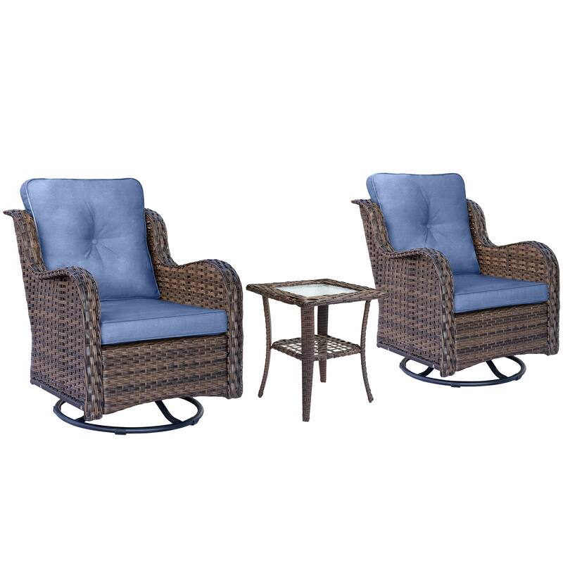 3 Piece Outdoor Swivel Rocker Chairs Set with Cushions and Patio Table