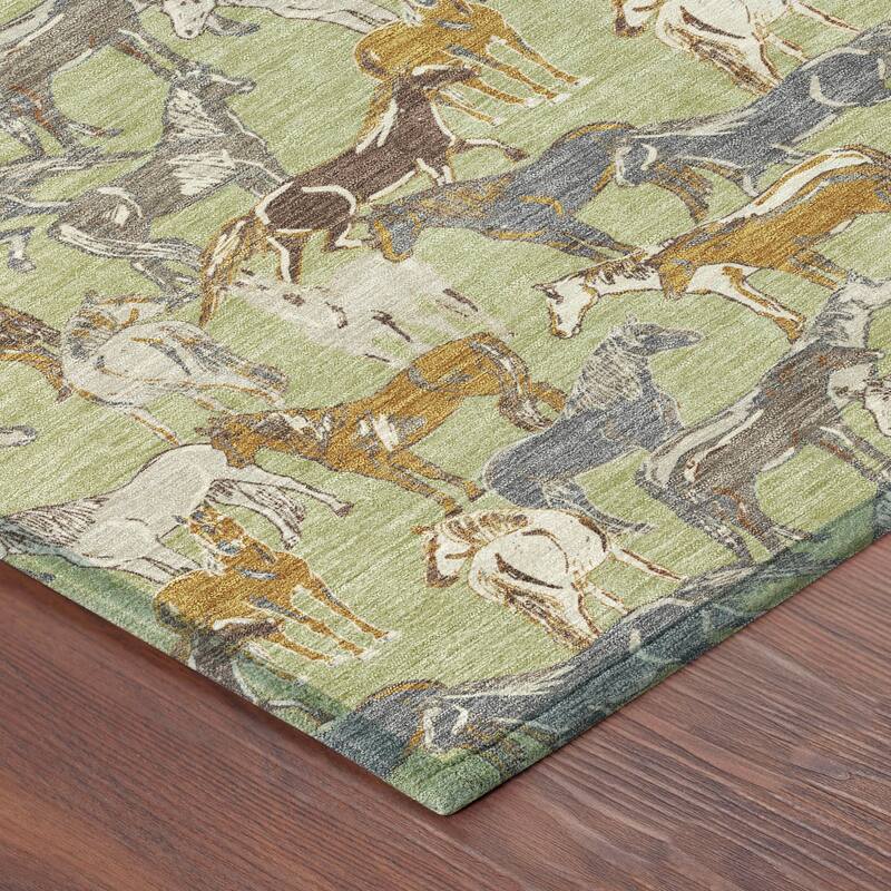 Machine Washable Indoor/ Outdoor Horse Herd Chantille Rug