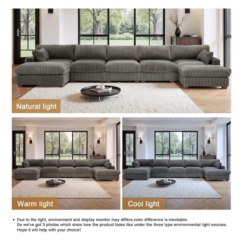 Plush Cotton Flannel Modular Sectional Sofa with 2 Ottomans
