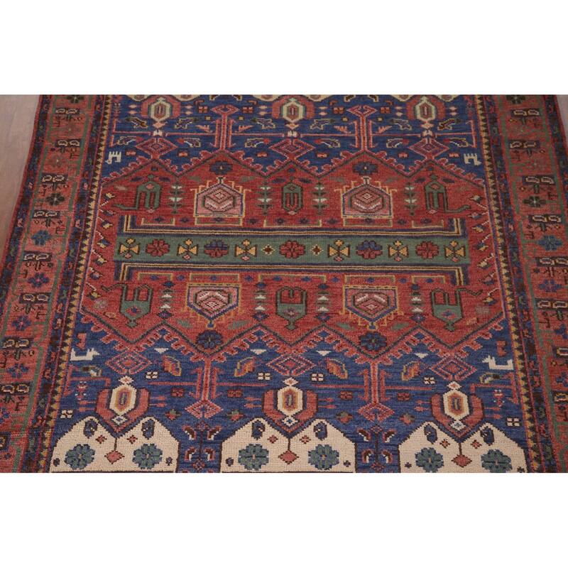 Geometric Orange Sirjan Area Rug Handmade Oriental Wool Carpet - 7'9"x 9'10"