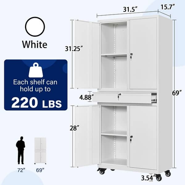 DKYNDSYN Metal Storage Cabinet with Wheels, Lockable Tool Cabinet with
