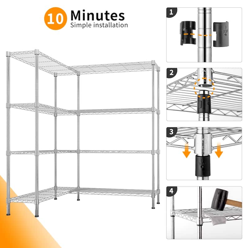 58''W Adjustable Storage Shelves 1200LBS NSF Wire Shelving Unit 4 Tier Metal Shelving for Storage Rack Shelves for Storage H