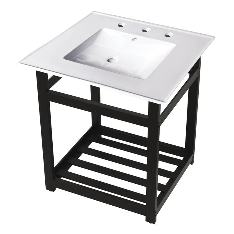 Kingston Brass 25" Wide Ceramic Console Sink - White / Matte Black