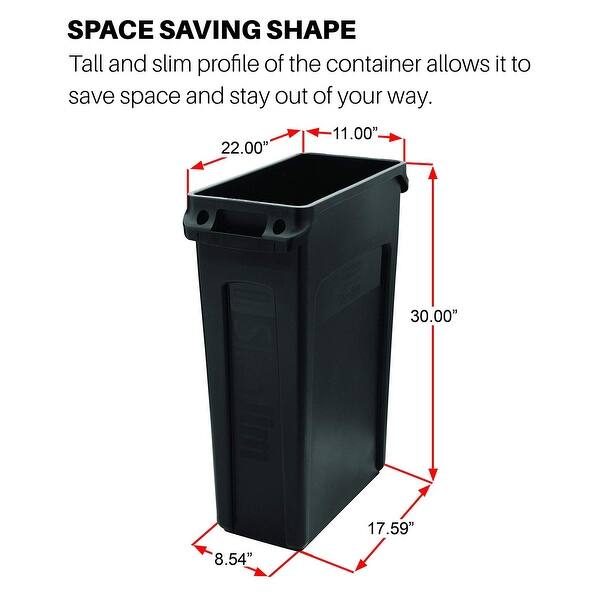 Slim Jim Plastic Rectangular Trash/Garbage Can with Venting Channels