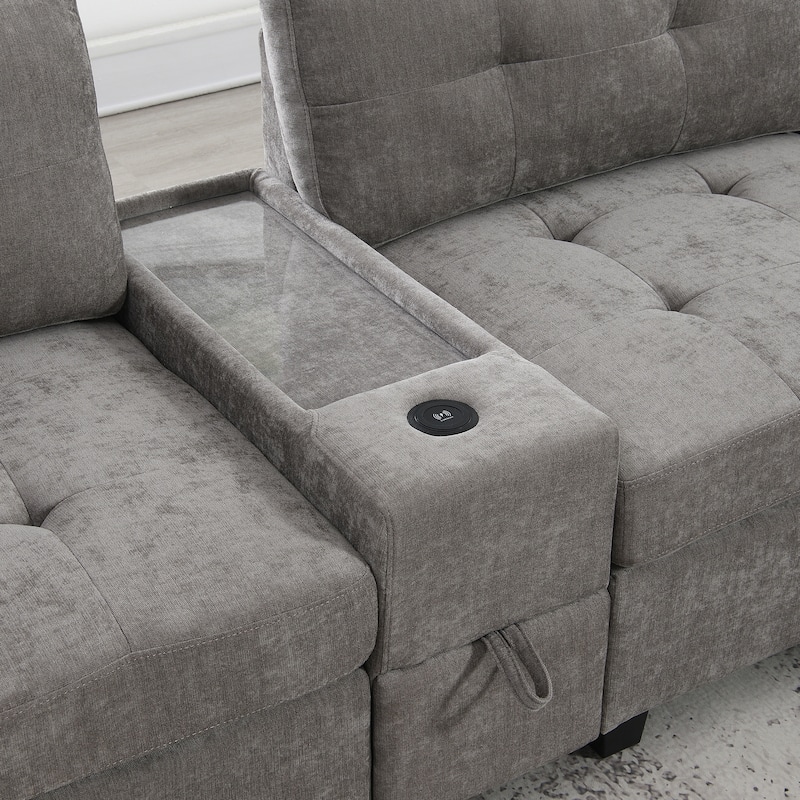 U Shaped Sectional Couch Set w/ USB Charger, Storage Drawers & Pockets