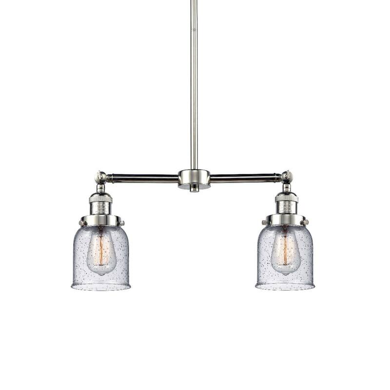 Innovations Lighting Small Bell 2 Light 21" Wide Linear Chandelier - Polished Nickel / Seedy