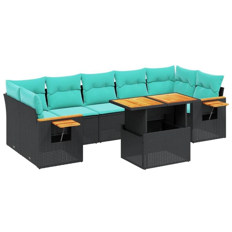 vidaXL Patio Sofa Set with Cushions Outdoor Furniture 8 Piece Poly Rattan - 24.4 x 24.4 x 27.2