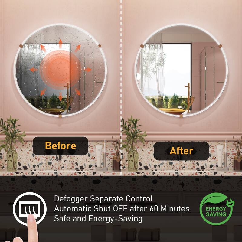 32" Wall Mounted Bathroom Round Framed Acrylic PMMA luminous LED Mirror With Memory Function - 32"Wx32"H