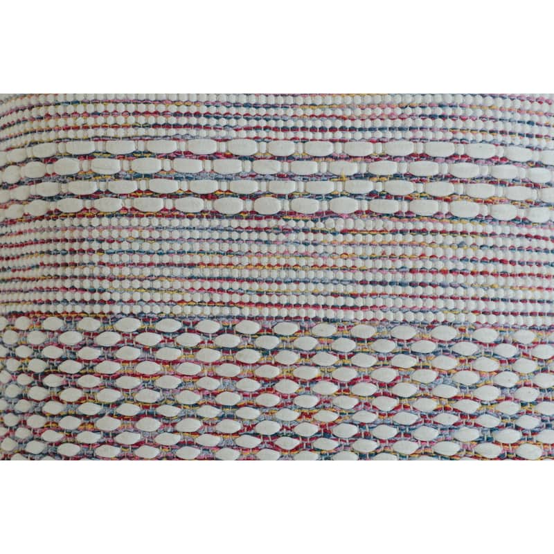 20" White and Pink Motif Striped Square Throw Pillow