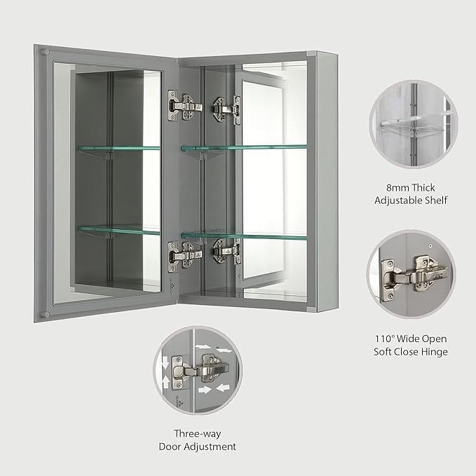 Blossom Bevel Aluminum Medicine Cabinet w/ Mirror, Shelve & Soft Close