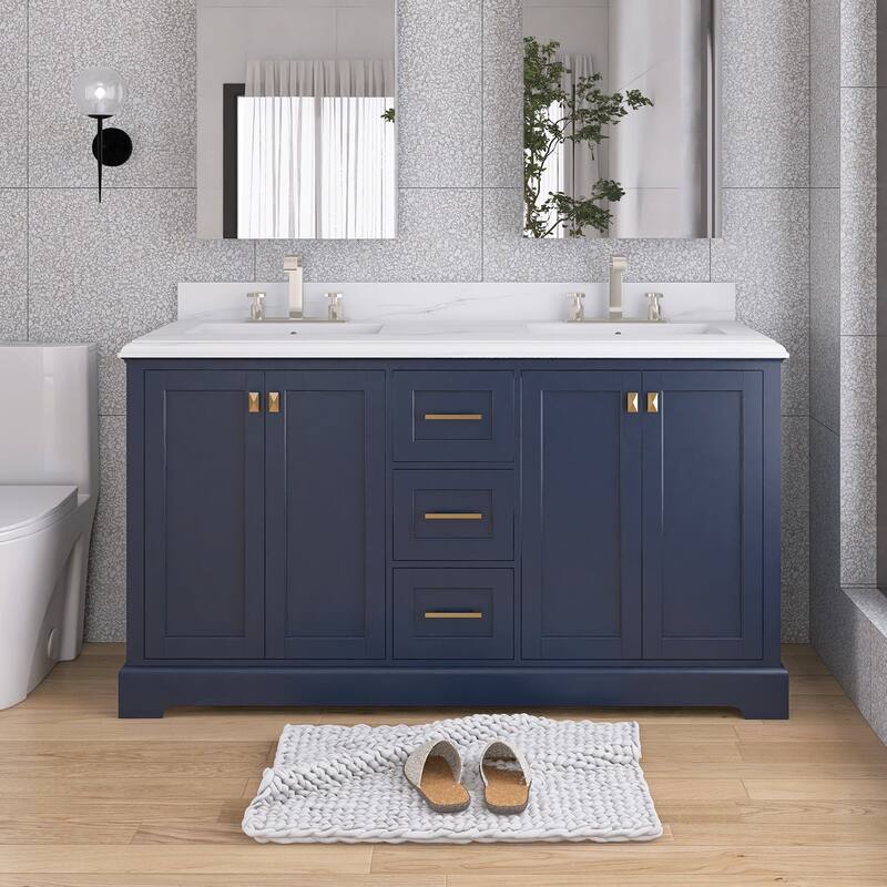 60/72 Inches Plywood Freestanding Bathroom Vanity Set with Drawer and Ceramic Sink
