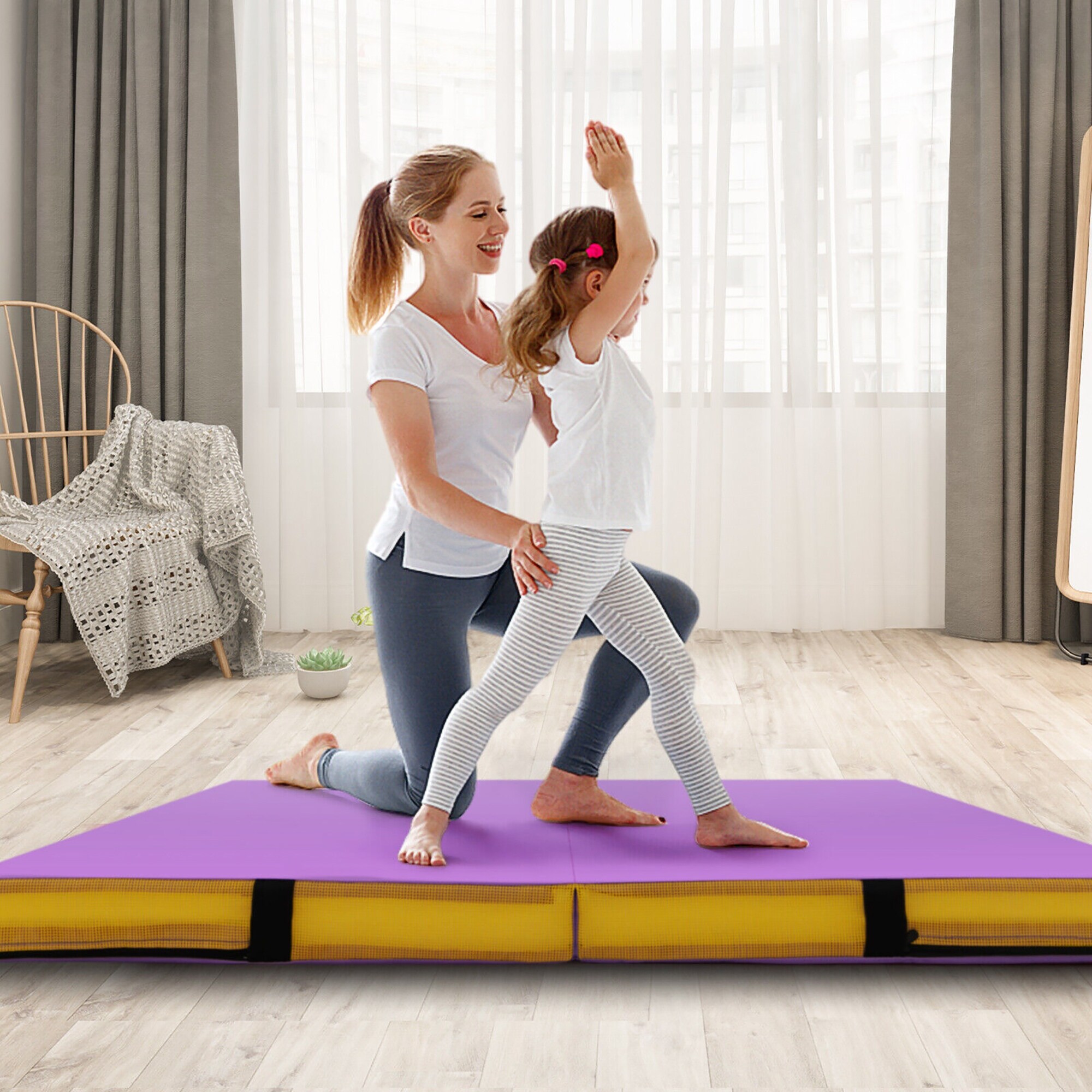 Gymax 4 x4 x4 Bi Folding Gymnastic Tumbling Mat W Handles Home Gym