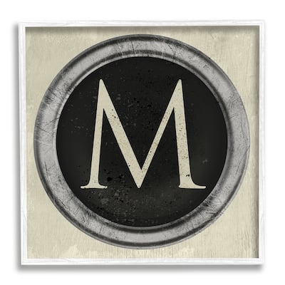 Stupell Letter M Initial Vintage Shape Typewriter Key Framed Wall Art - Beige