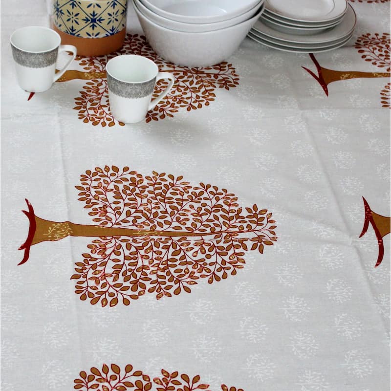 Cotton Regale Tree Of Life Print Floral Tablecloth Collection - 88 x 102 inches