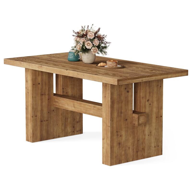 Solid Wood Dining Table, Large Rectangular Kitchen Table for Dining/Living Room