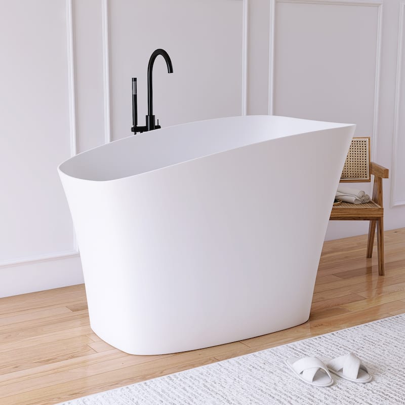 MEDUNJESS 51'' Freestanding Bathtub Solid Surface Soaking Tub - White