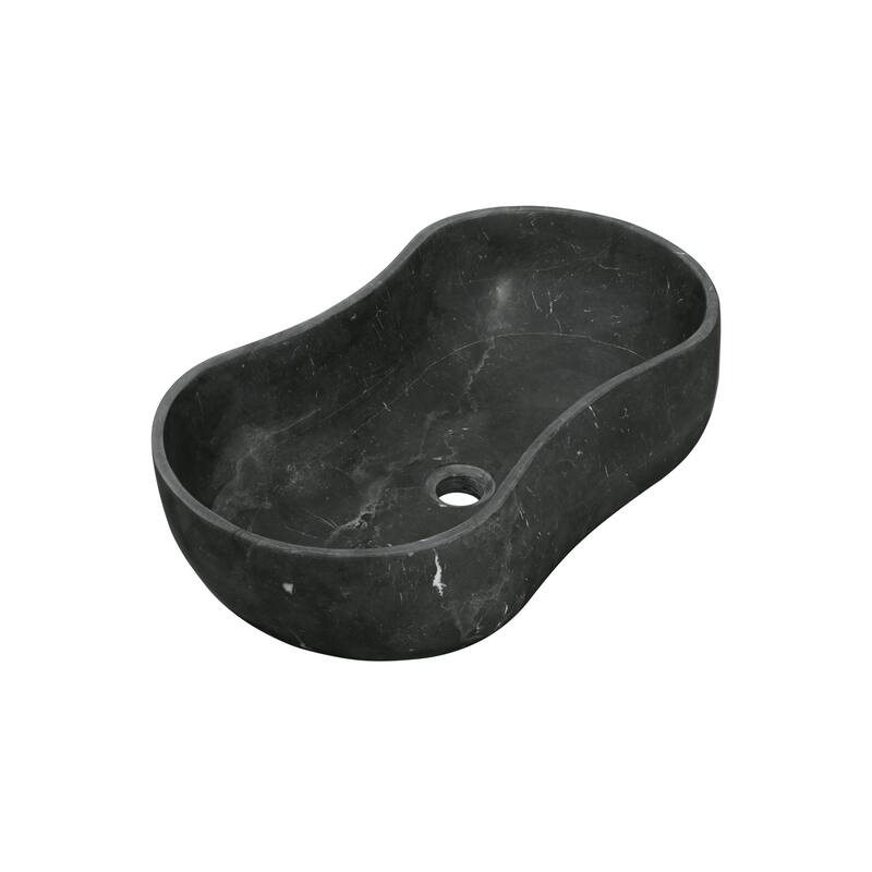 Roomfitters Marble Bathroom Vessel Sink, Natural Stone Countertop Wash Basin, Organic Wavy Vanity Bowl, Matte Finish, Dark Grey