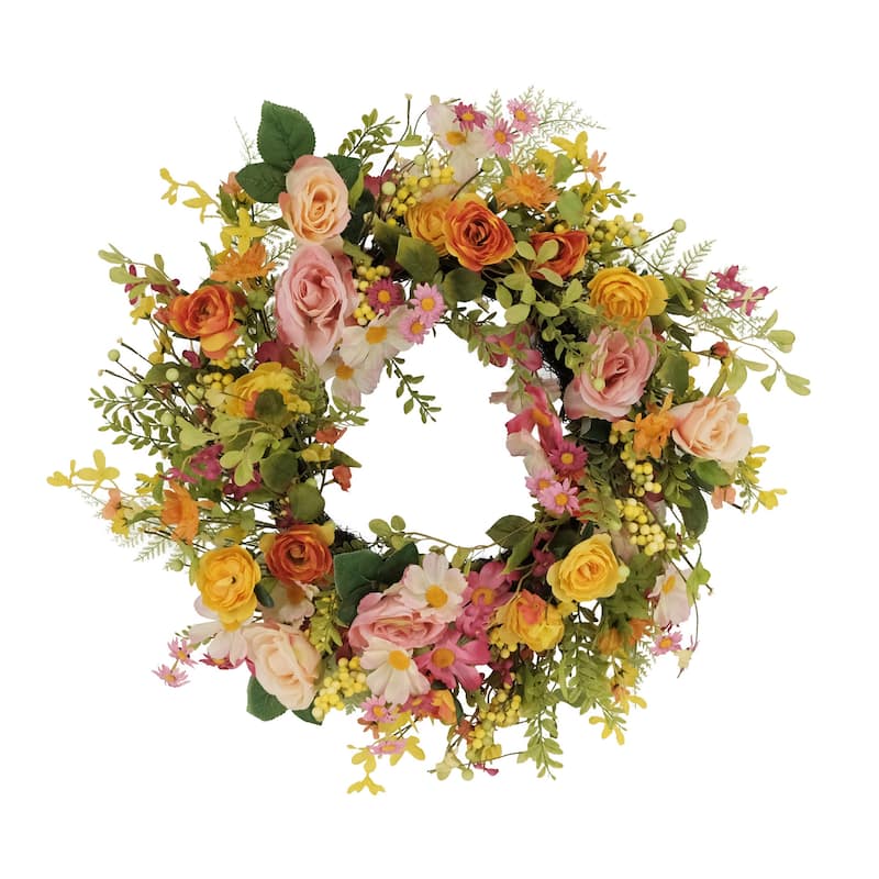 24" Artificial Rose Dogwood Daisy Floral Spring Wreath