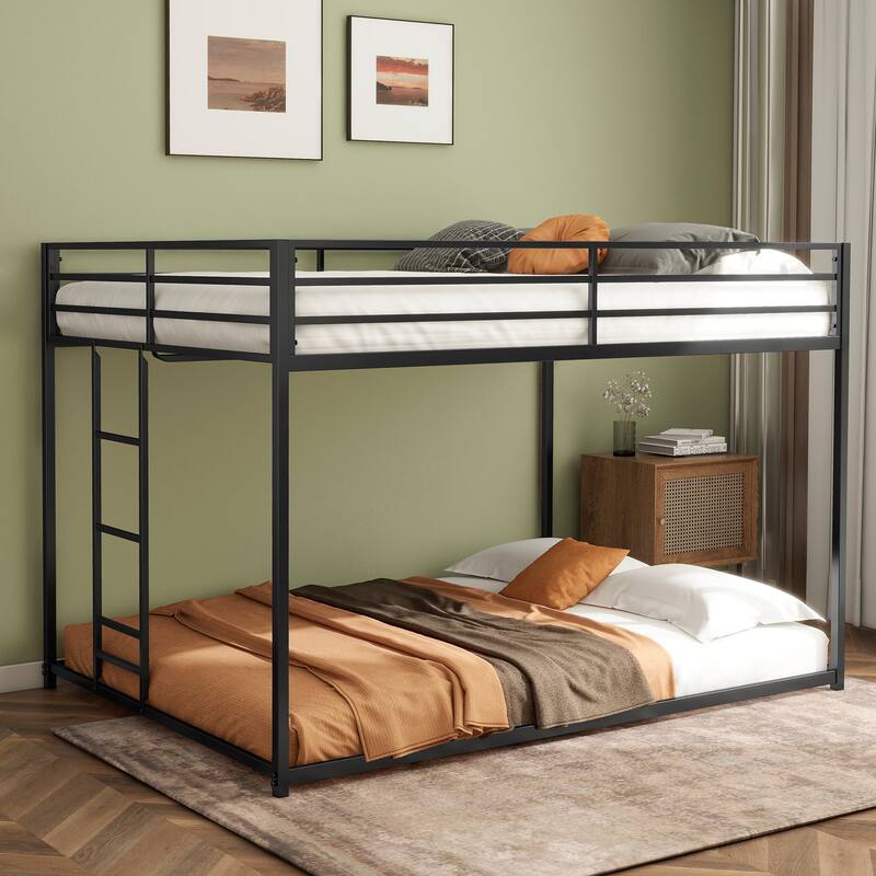 Full-over-Full Metal Bunk Bed with Guardrails, Stable Ladder and No Box Spring Needed