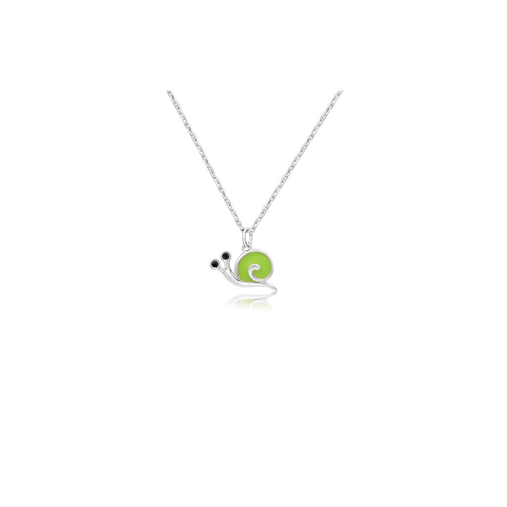 Snail Green Enamel White Gold Palladium Plating Hypoallergenic Kids Necklace
