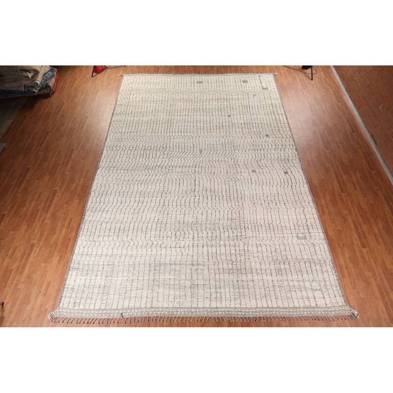 Earth Tone Striped Moroccan Large Area Rug Handmade Wool Carpet - 12'3" x 18'5"