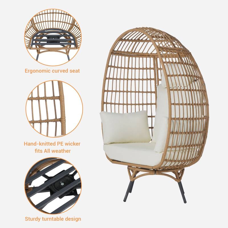 SANSTAR Patio Oversized Swivel Brown Wicker Egg Chair with Cushions