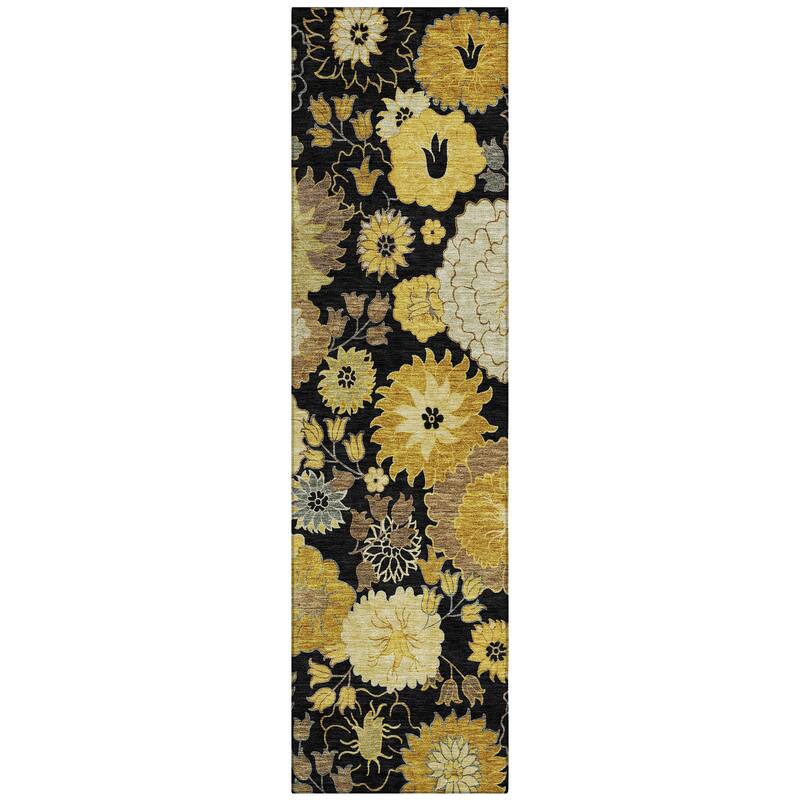 Machine Washable Indoor/ Outdoor Modern Floral Chantille Rug