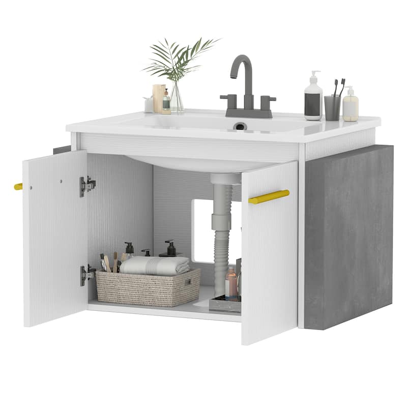 Moasis 26.5"W Floating Bathroom Vanity with Sink Combo and Soft-Closing Double Extra Large Doors