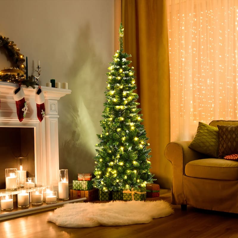 Pre-Lit PVC Artificial Pencil Christmas Tree Warm White Lights & Stand
