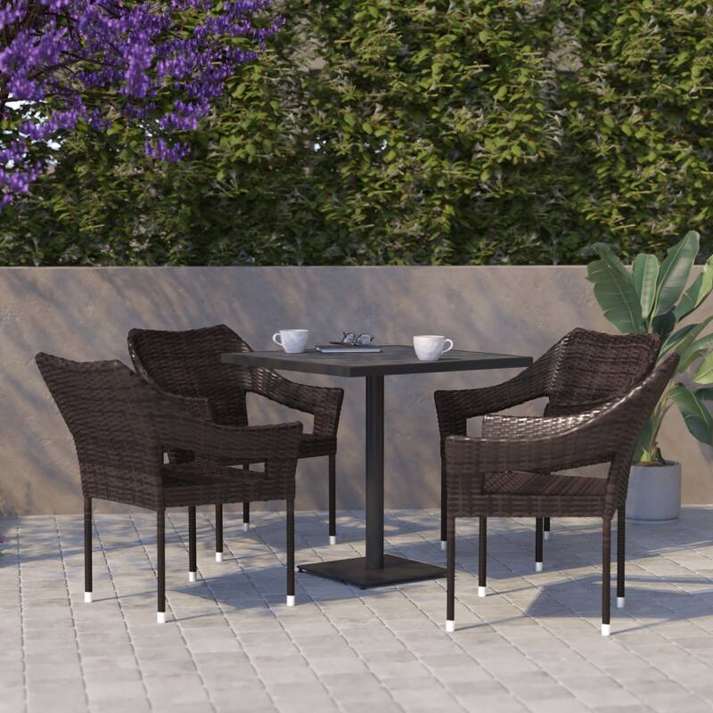 All Weather Commercial Grade PE Rattan Stacking Patio Chairs - 4 Pack - Espresso