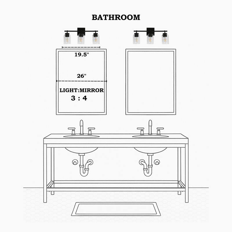 Modern 3-Light Black Gold Linear Bathroom Vanity Light Cylinder Glass Wall Sconces