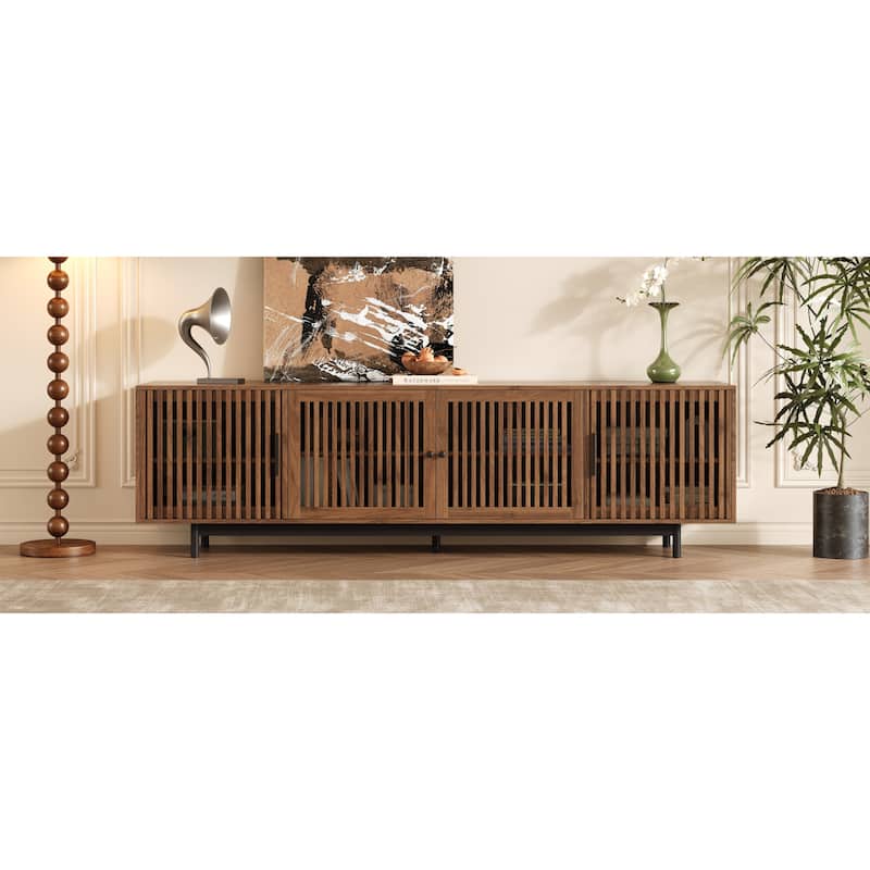 Roomfitters 78 Inch Modern TV Stand for TVs up to 85 Inch, Media Console with Soft-Closing Hinges & Solid Wood Legs, Walnut