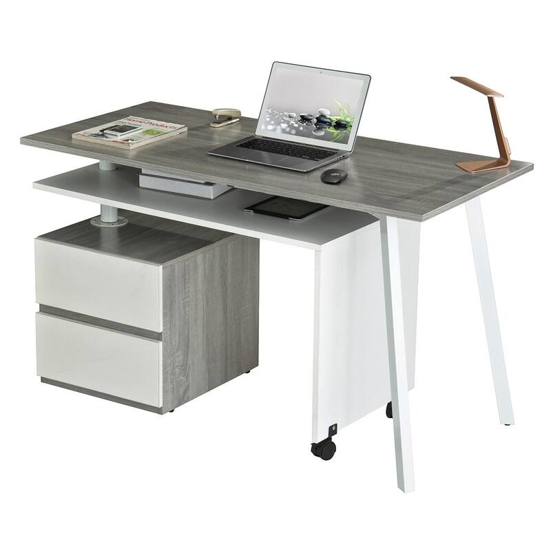 Rotating L-Shape Desk - Modern Computer Workstation, Multi-Positional, Alloy Steel Frame, Grey Finish