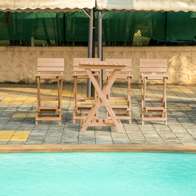 Key West Fully Assembled All-Weather Outdoor Folding Bar Set - 5-piece - Teak