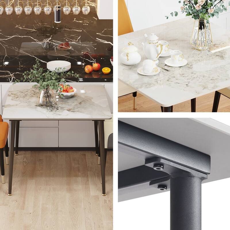 Sintered Stone Tabletop Iron Tube Legs Kitchen Dining Table - 31.5"