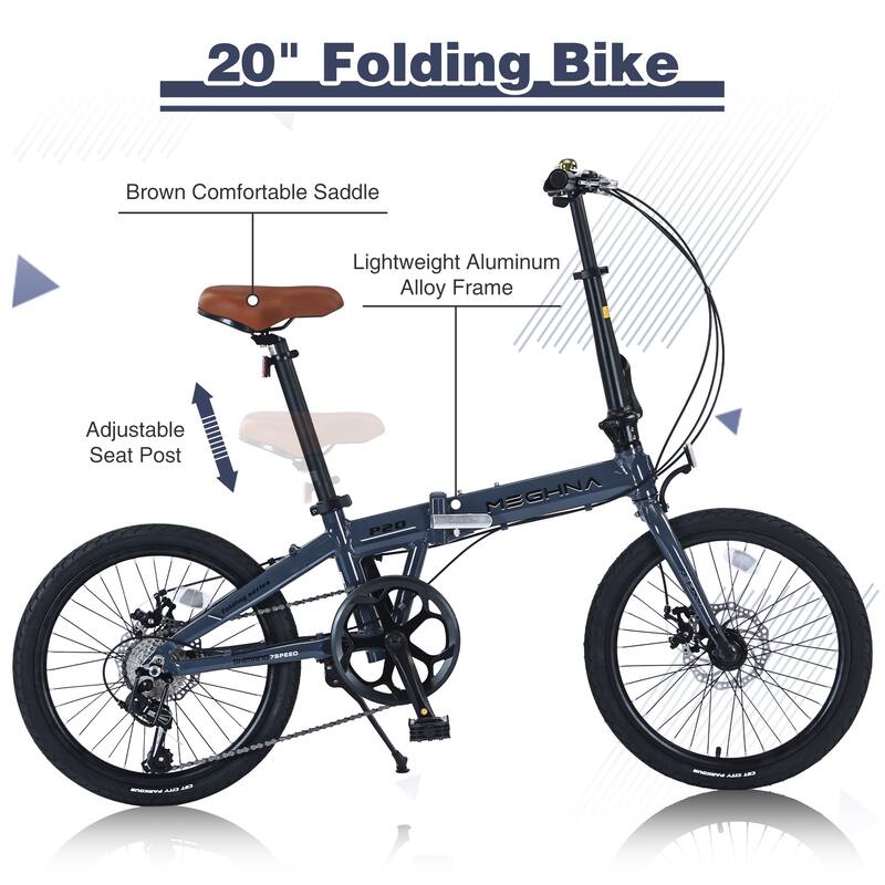 20" Folding City Bike, Lightweight Aluminum Frame,7-Speed Folding Bike