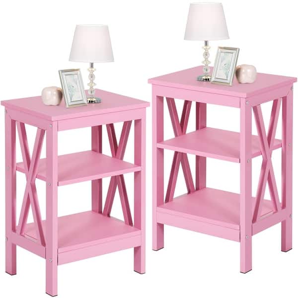 slide 2 of 13, Modern Nightstand with 3-Tier Storage Shelves, Nightstands Set of 2 Pink