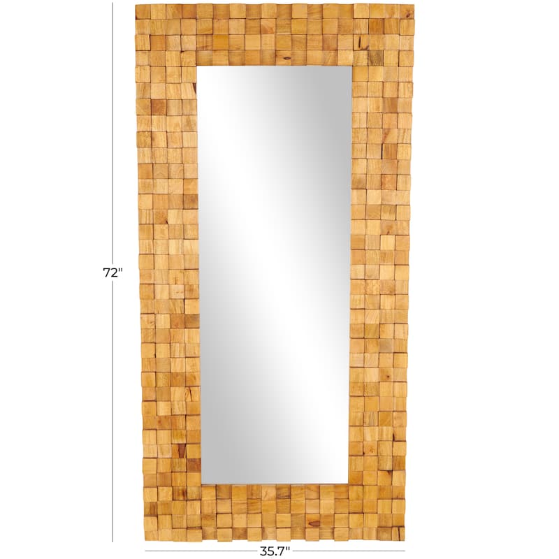 Mango Wood Geometric Handmade Dimensional Square Mosaic Room Floor Mirror with Grain Patterns - Brown - Roche River Decor