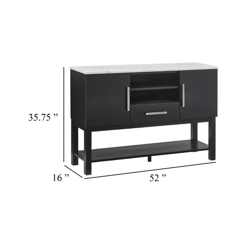 Amber Sideboard Buffet Server Cabinet, 2 Cabinets and 2 Shelves, Black