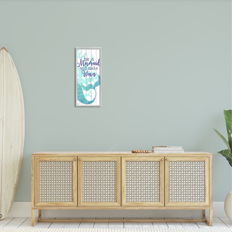 Stupell Make Waves Mermaid Saying Calligraphy Turquoise Tail Framed Wall Art - Green