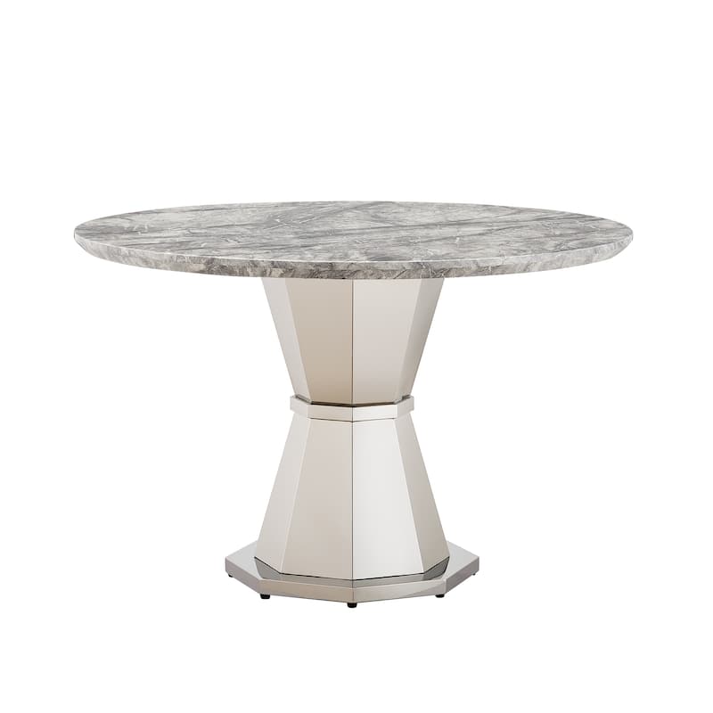 GDFStudio - Jane Series 47" Round Marble Dining Table and Stainless Steel Base for Dining Room, Kitchen