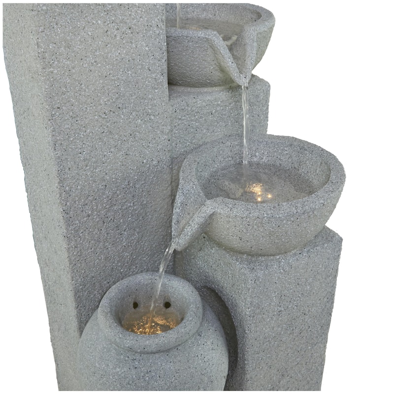 Fiberglass 4 Tier Fountain with LED Light - Light Gray - Roche River Decor