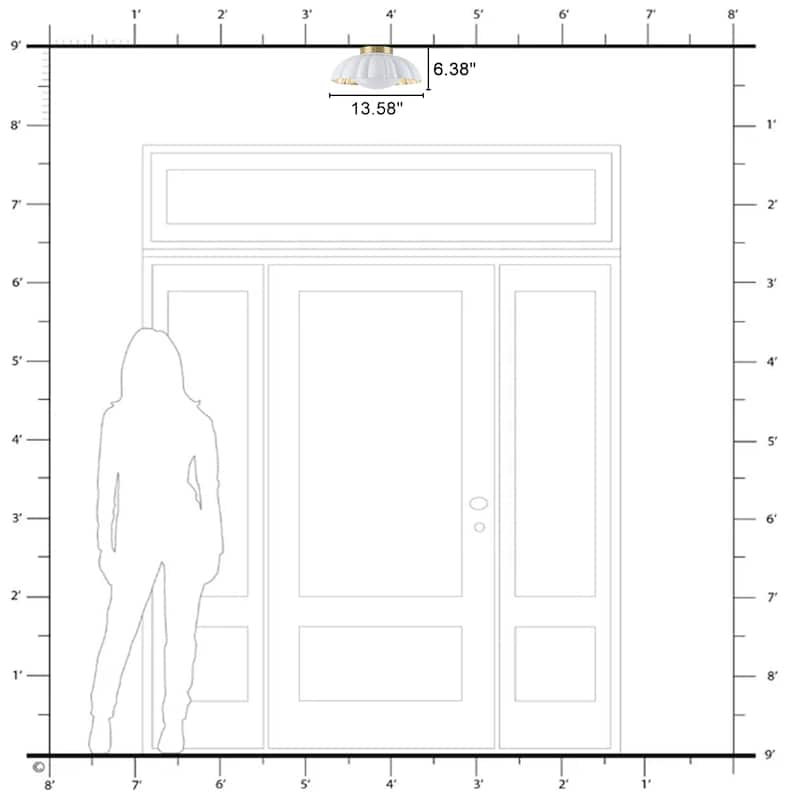 Dome Milky White Shade Flush Mount Ceiling Light with Gold Foil Interior - Dia.13.58-in