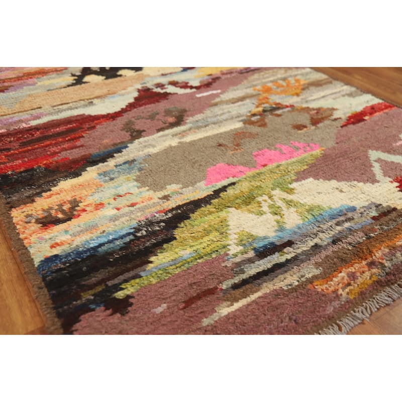 Abstract Moroccan Oriental Rug Handmade Multi-Color Wool Carpet - 3'7" x 5'10" - 3'7" x 5'10" - Multi-Color